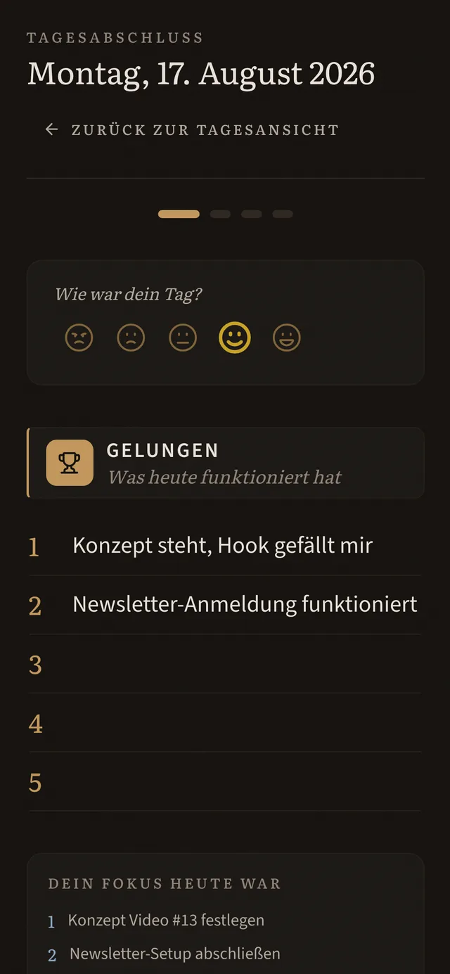 Der Tagesabschluss auf dem Smartphone