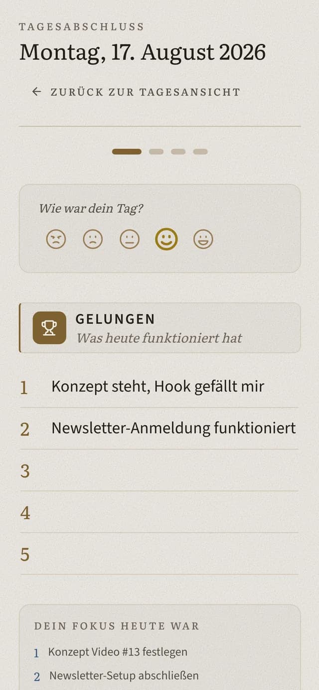 Der Tagesabschluss auf dem Smartphone