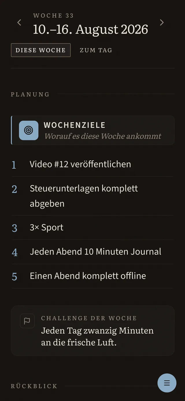 Wochenplanung auf dem Smartphone