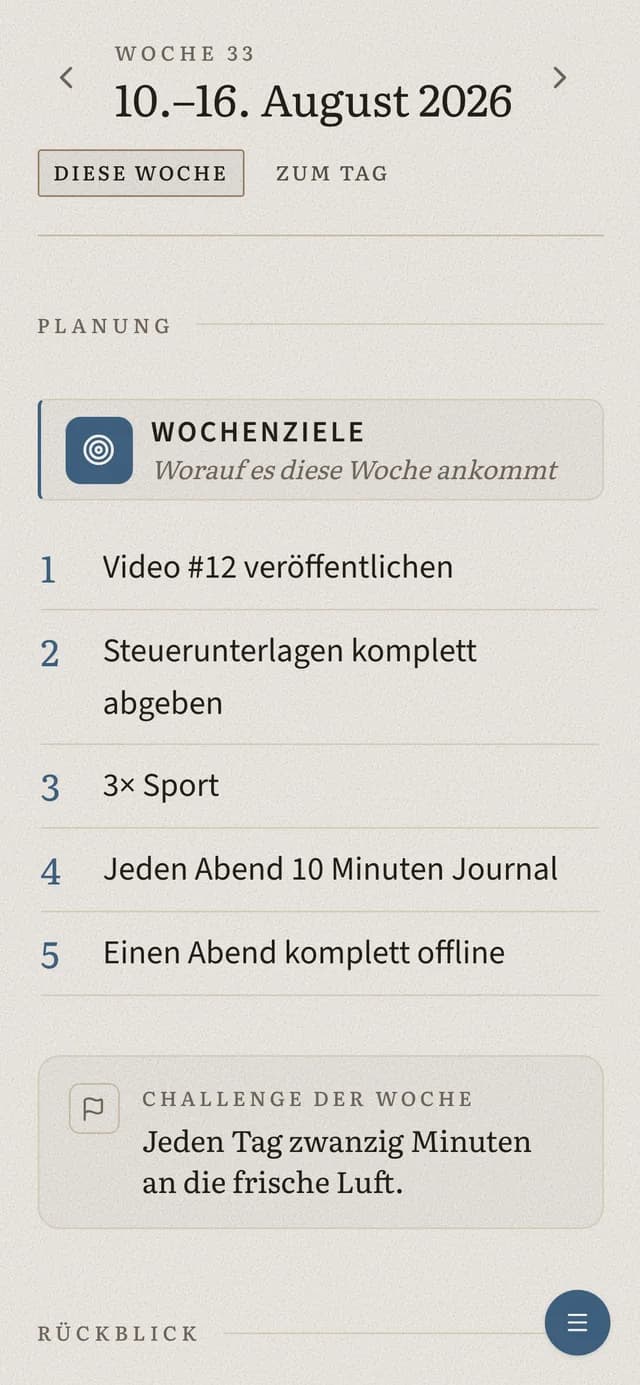 Wochenplanung auf dem Smartphone